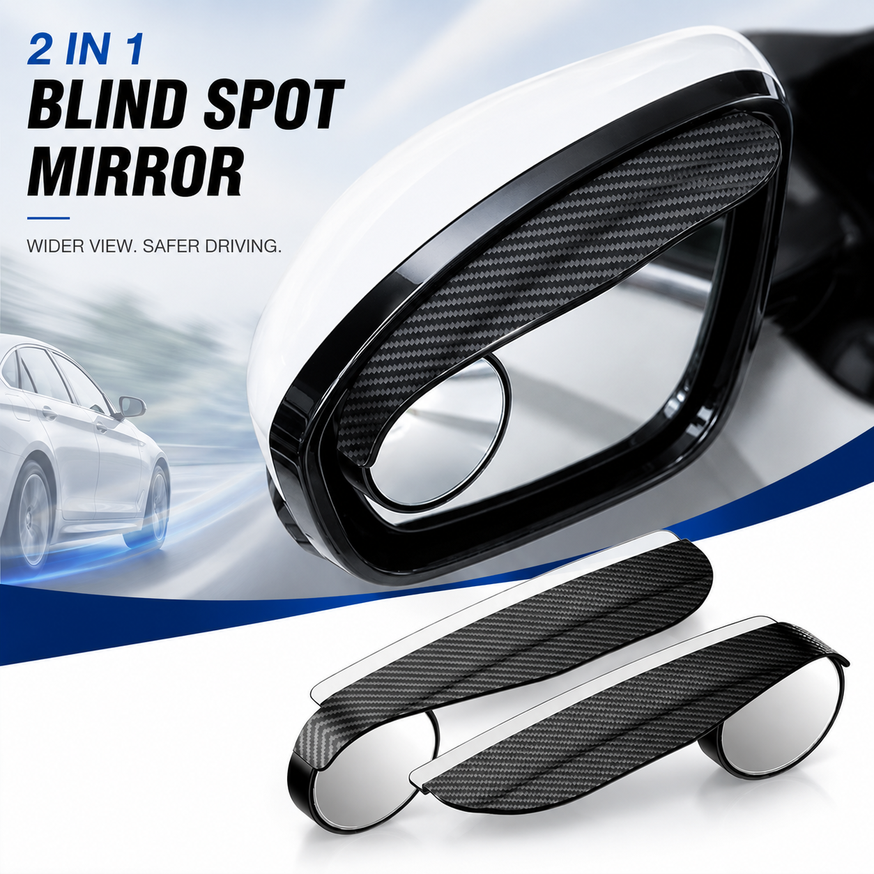 2-in-1 Blind Spot Mirror with Rain Visor | Universal Car Side Mirror | 360° Wide View